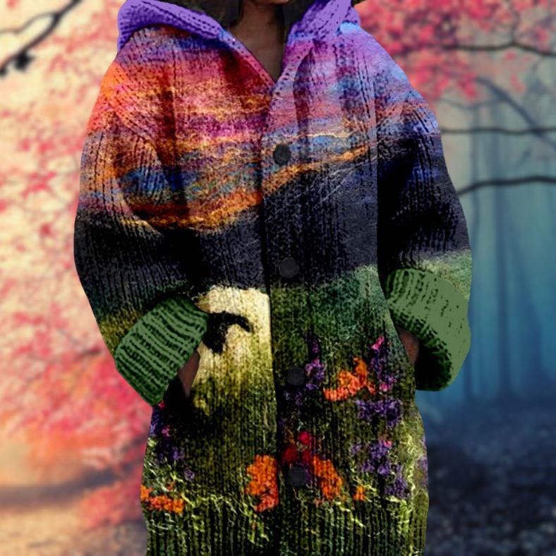 Janet | Warm Women's Sweater with Buttons and Hood