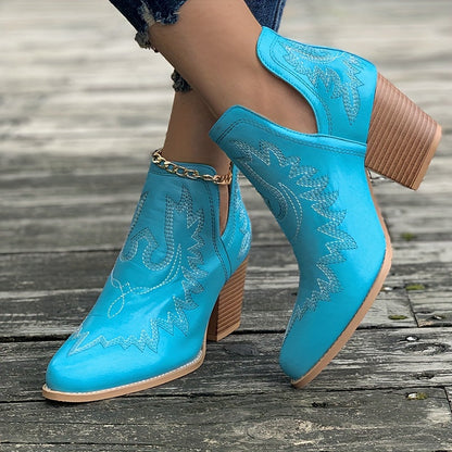 Edith | Ladies' Western Ankle Boots with Embroidery