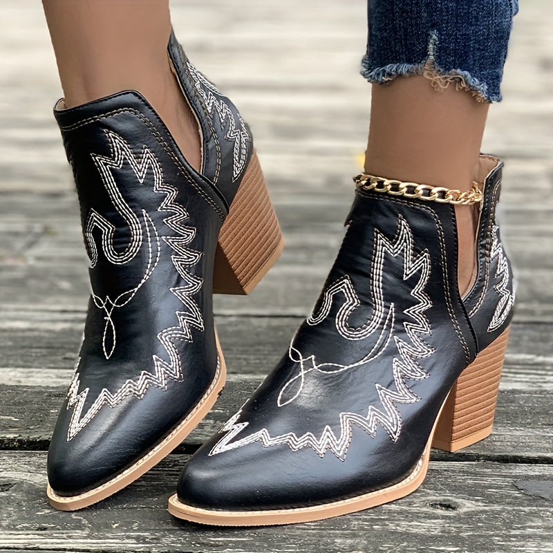 Edith | Ladies' Western Ankle Boots with Embroidery