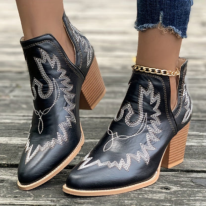 Edith | Ladies' Western Ankle Boots with Embroidery