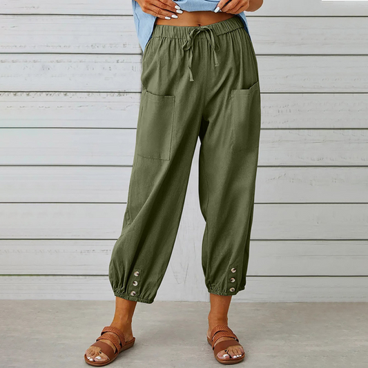 Regina | Relaxed Pants with Button Closure and Drawstring