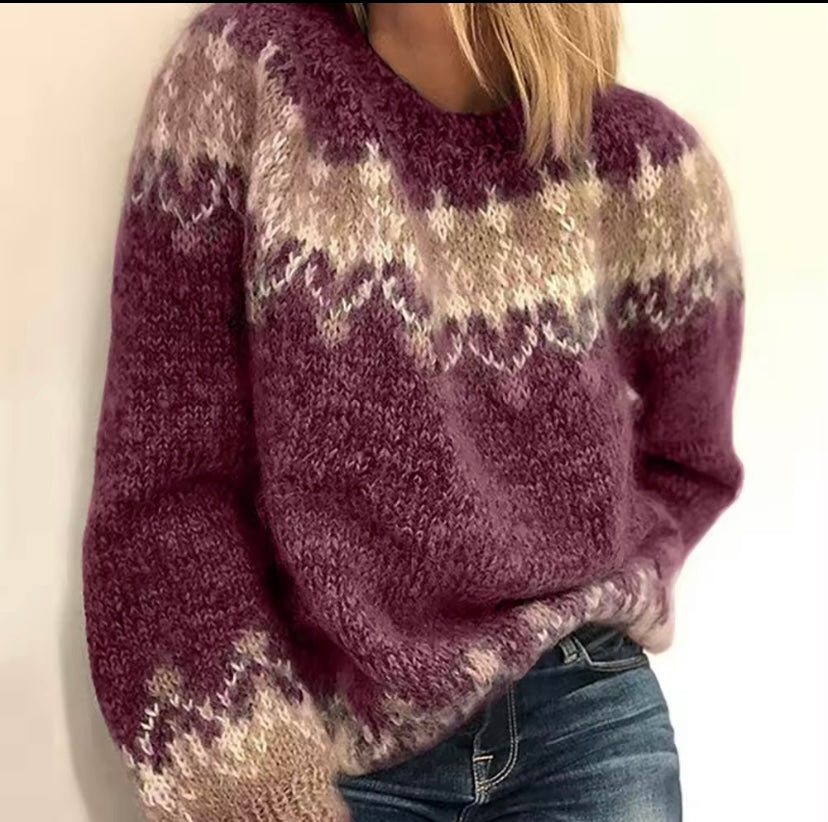 Purple | Warm Knitted Sweater with Pattern