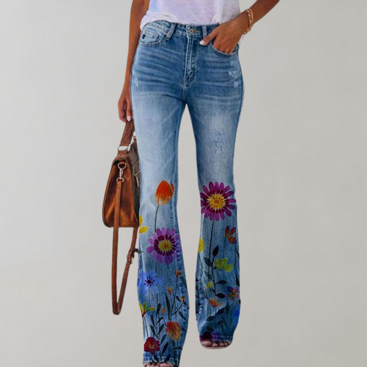 Christa | Jeans with Wide Legs and Floral Pattern