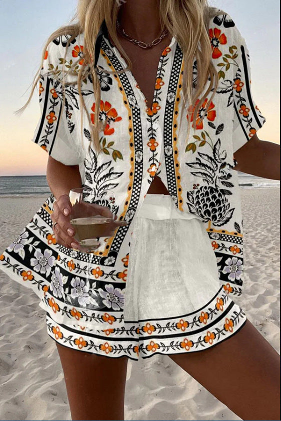 Irella™ | Conjunto de Lino Corto con Patrón Floral