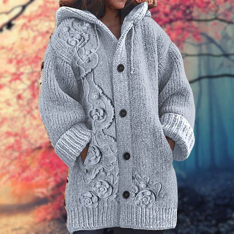 Janet | Warm Women's Sweater with Buttons and Hood