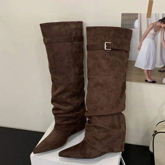 Birthe | Women's Leather Thigh-High Boots with Buckle