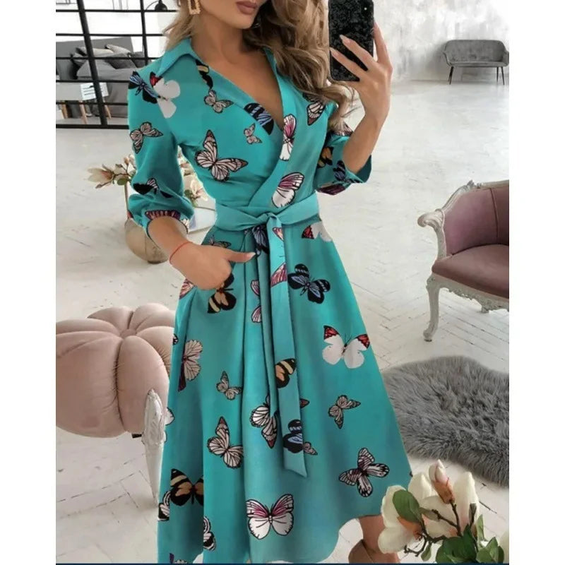 Milena | Stylish Butterfly Print Wrap Dress