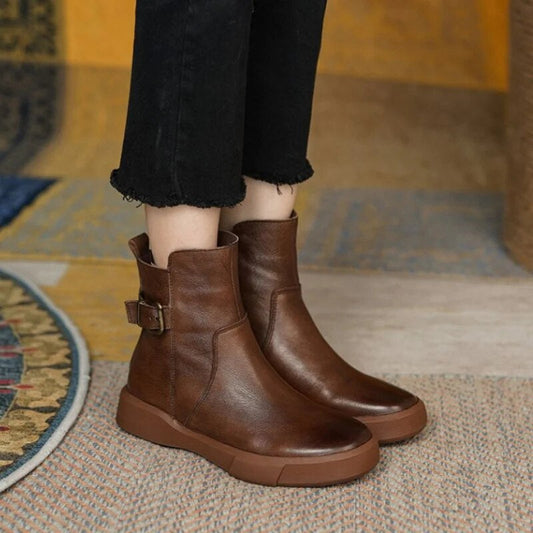 Jytte | Women's Mid-Calf Ankle Boots with Buckle in Casual Style